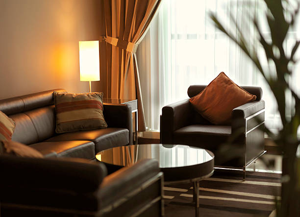 istock Contemporary living room with brown leather sofa 471236479