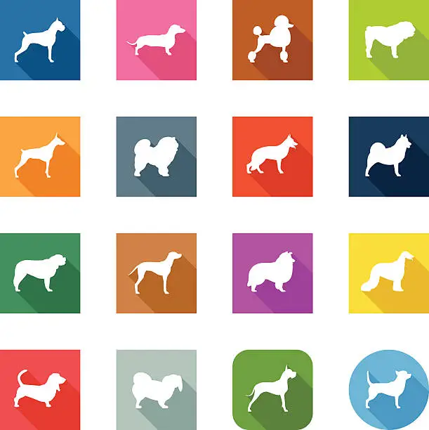 Vector illustration of Flat Icons - Dogs