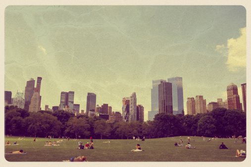 Retro-styled postcard of the Great Lawn in Central Park -- New York City. All artwork is my own. For hundreds of vintage postcards from around the world, click the banner below: