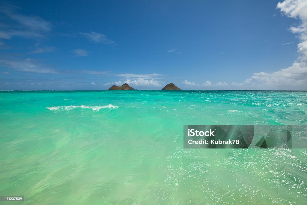 Praia Lanikai com o mar turquesa, Havaí - Foto de stock de Oahu royalty-free