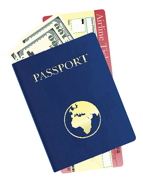 passport with money and airline ticket vector illustration passport whith money and airline ticket vector illustration isolated on white background one hundred dollar stamp stock illustrations