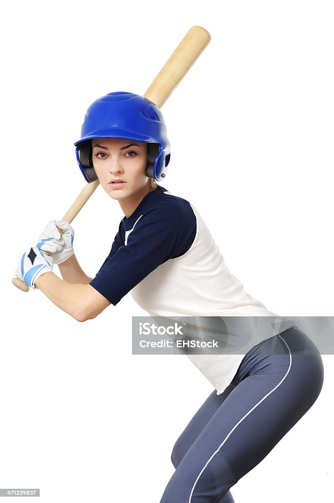 Giovane donna Baseball isolato su sfondo bianco - Foto stock royalty-free di Adulto