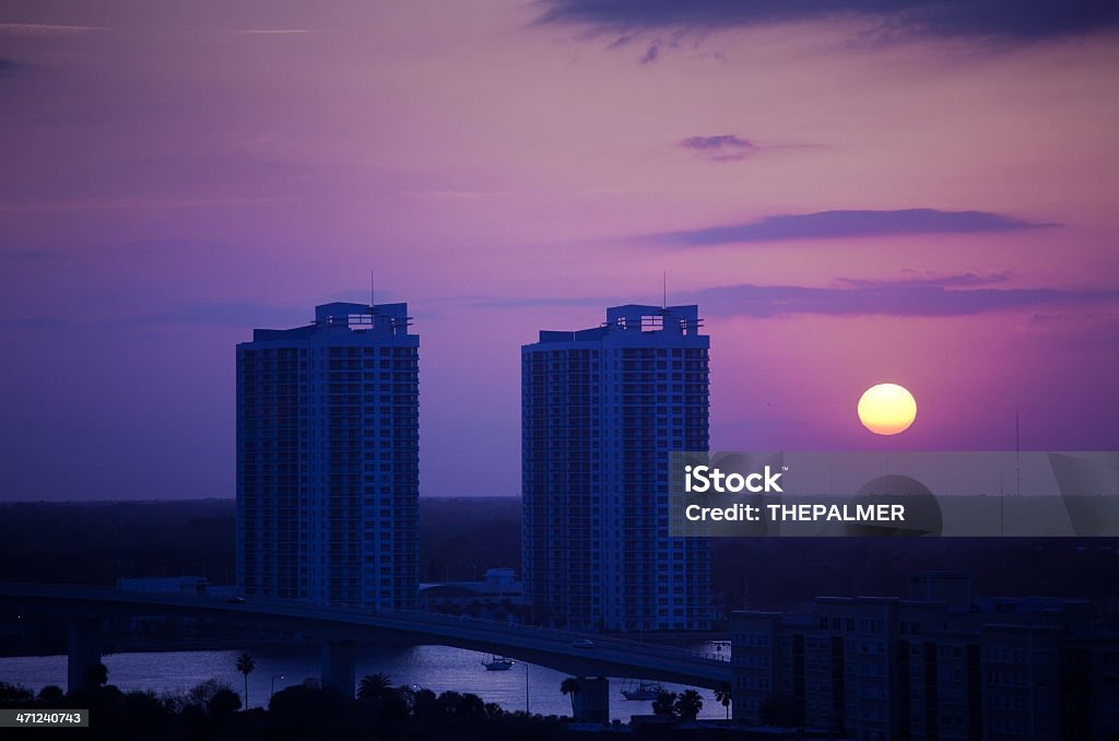 daytona beach skyline daytona beach skyline at sunset (white balance process as tungsten for a purple effect) Beach Stock Photo