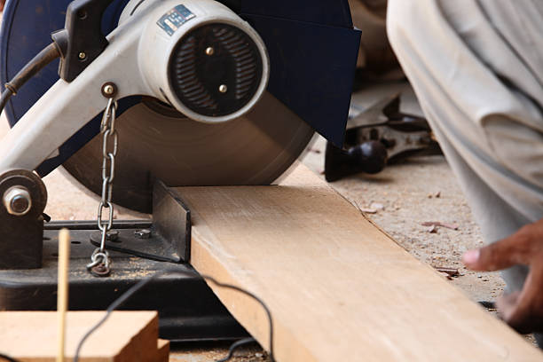 istock Portable Circular Saw Teak Wood Plank 471240987