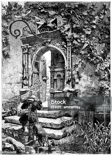 Ilustración de Hombre Llegar A Una Antigua Casa De Estilo Victoriano Arruinada Ilustraciones y más Vectores Libres de Derechos de Embrujado