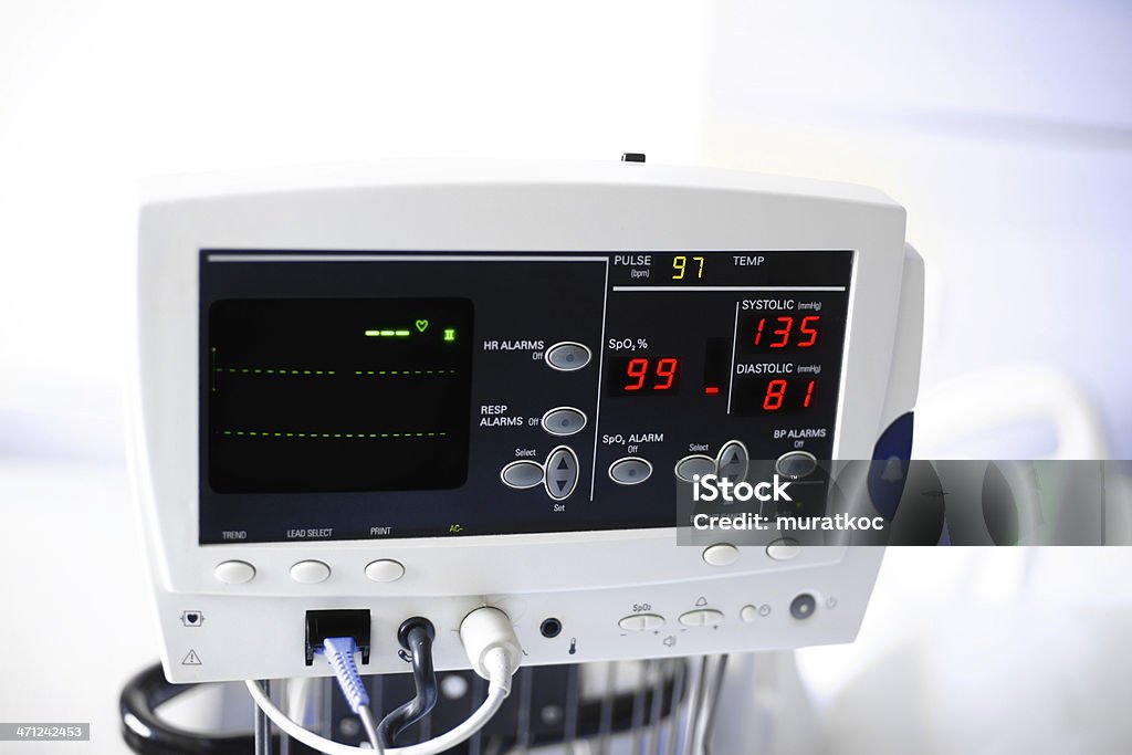 Heart Rate Monitor pulse trace in a hospital room. Intensive Care Unit Stock Photo