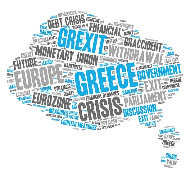 Vector illustration of Grexit Word Cloud - About the Greek Crisis, Thought Bubble