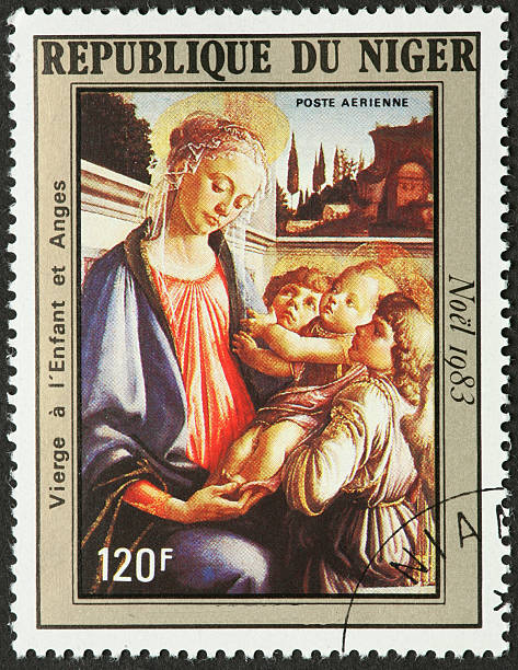 istock Virgin and children on a Christmas stamp 471244385