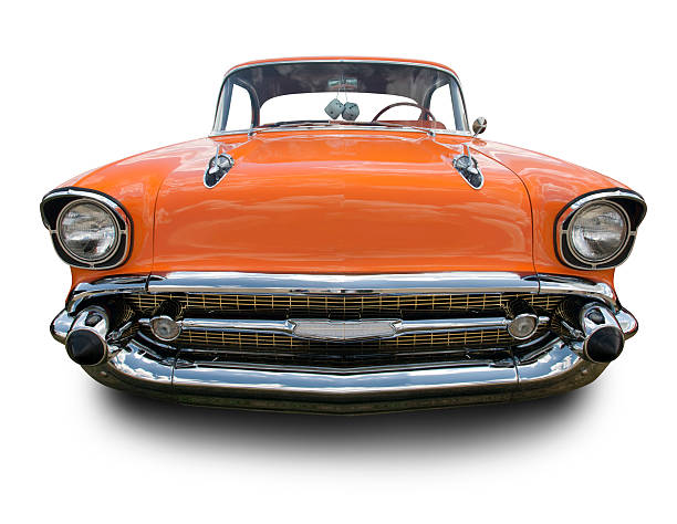 Orange 1957 Chevy Bel Air Classic Orange 1957 Chevy Bel Air. Clipping Path on Vehicle. bel air photos stock pictures, royalty-free photos & images