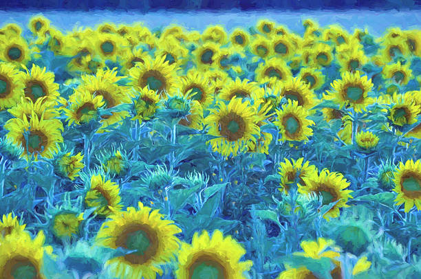 istock Digital art paint composition, field sunflower, sunny day 471246926