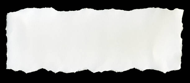 A torn piece of white paper on a black background Ready for your message, isolated. page stock pictures, royalty-free photos & images