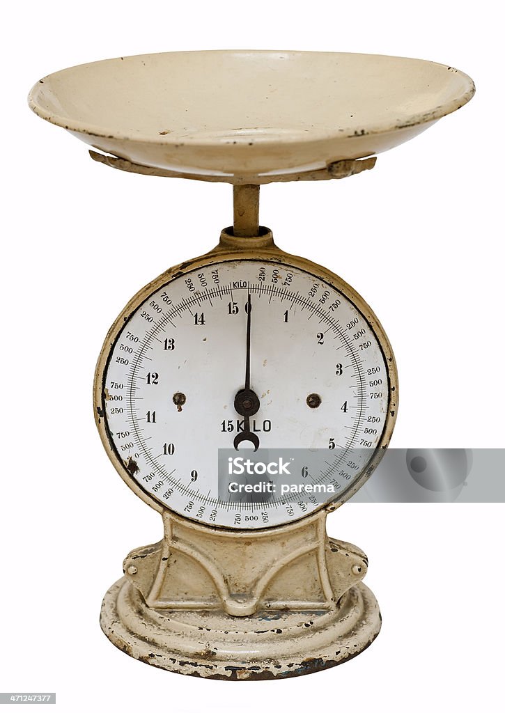 Antique kitchen scale. Antique and empty weight scale for domestic use. Scale Stock Photo