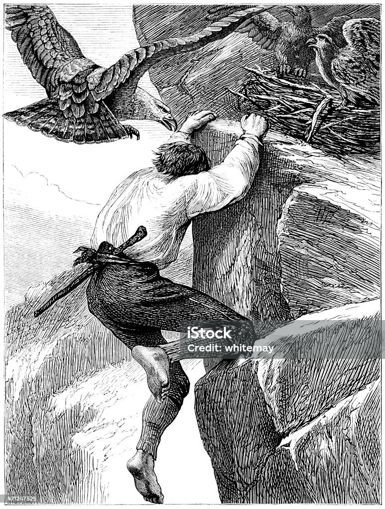 Homme attaqués par des aigles (illustration) victorien - Illustration de Tomber libre de droits