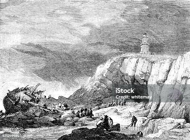 Il Faro Di Mumbles Con Naufragio Vittoriano Illustrazione - Immagini vettoriali stock e altre immagini di Caverna