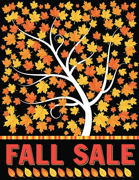 Vector illustration of Fall Twisty Tree With Maple leaves And Sale Banner