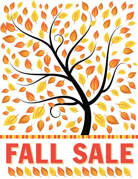 Vector illustration of Fall Twisty Tree With leaves And Sale Banner