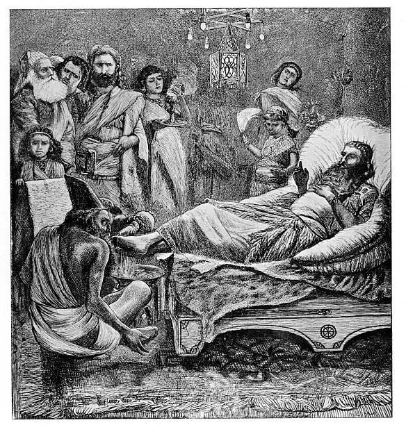 Victorian bible illustration: Ahaserus, and Mordecai in Esther Bible story from Esther 6:1 esther bible stock illustrations