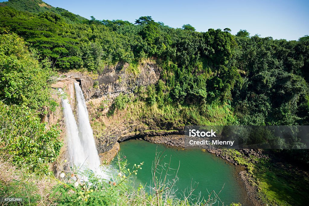 Wailua Falls Hawaiian Wasserfall - Lizenzfrei Ansicht aus erhöhter Perspektive Stock-Foto