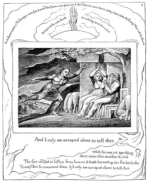 stary biblia grawerunek "messengers poinformować pracy jego misfortunes" - job stock illustrations