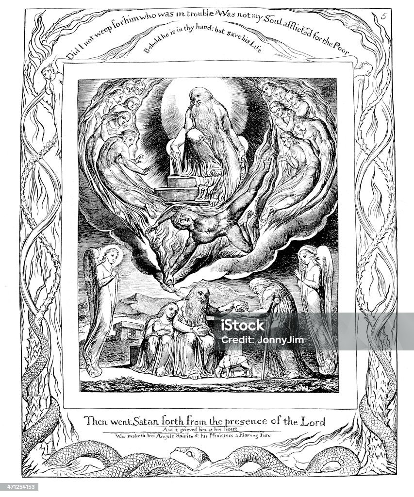 Stary Biblia Grawerunek "Satan się od obecności Bóg” - Zbiór ilustracji royalty-free (William Blake)