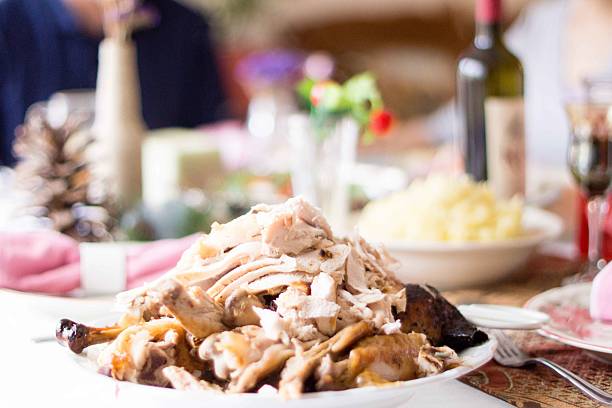 grande assiette de découpe de viande de dinde de thanksgiving - candle meat turkey holiday photos et images de collection