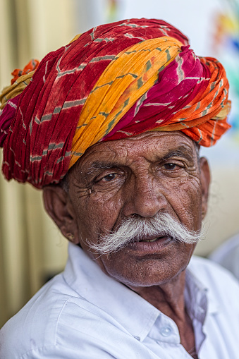 Portrait of senior man from Rajasthan, India.