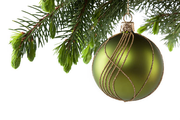 istock Green Christmas tree ball with pine branch 471255659