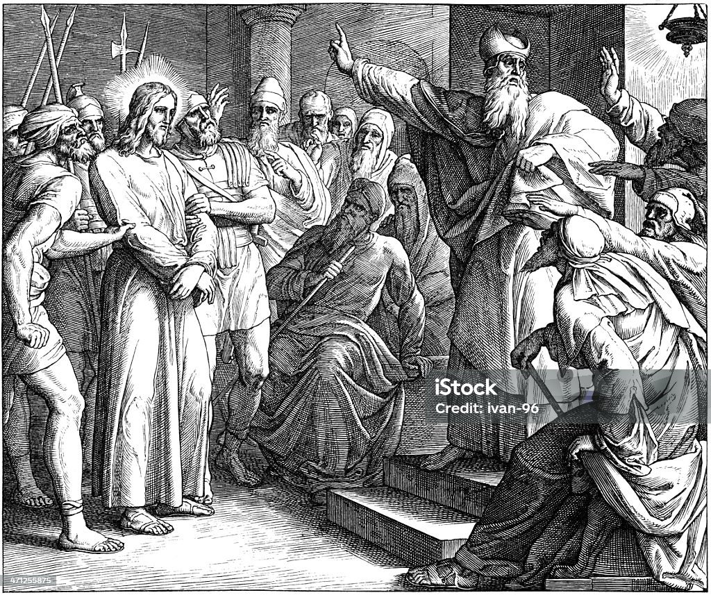 Ensaio antes de Caiaphas Jesus' - Royalty-free Detenção Ilustração de stock