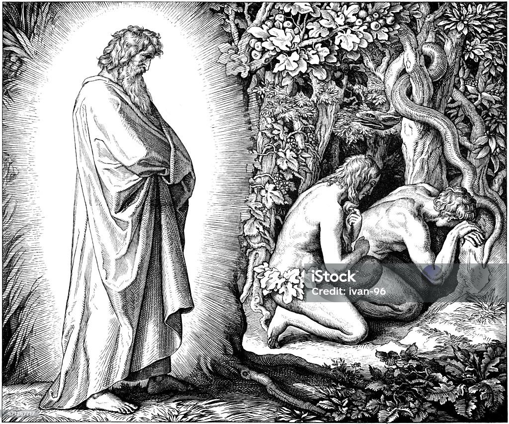 Adam & Eve Ukryj od Boga - Zbiór ilustracji royalty-free (Adam - Biblical Character)