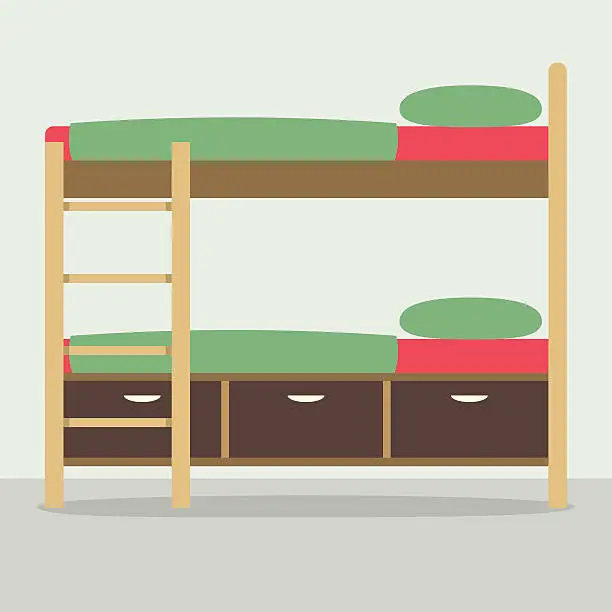 Vector illustration of Side View Of Bunk Bed On Floor