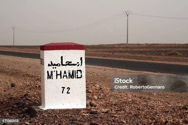Desert Road Milestone Stock Photo - Download Image Now - Arabic Script, Desert Road, Sign