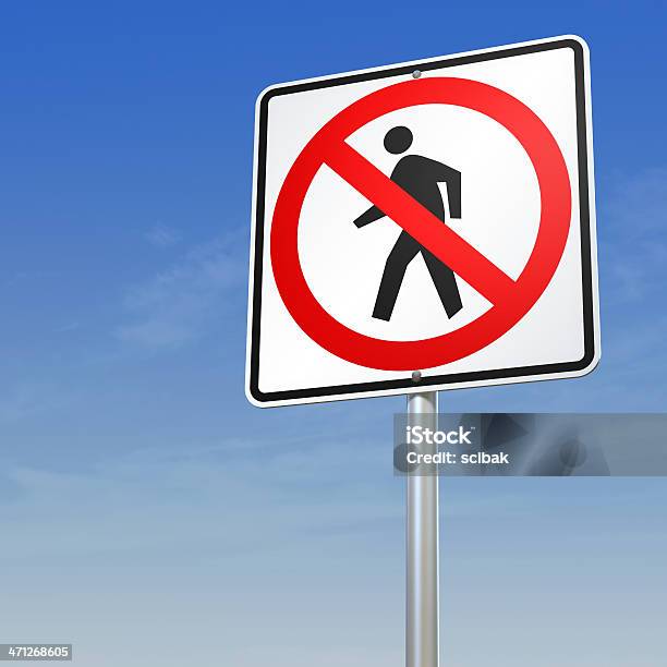 No Pedestrians Forbidding Sign With Path Stock Photo - Download Image Now - Blue, Bollard, Circle