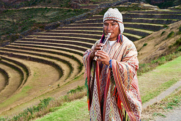 istock Peruvian man playing a flute, Inca ruins, Pisac 471270115