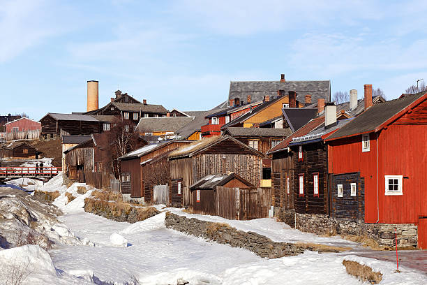 The old mining town Roros in Norway View of the old mining town Roros in Norway durimg the end of the winter season. roros mining city stock pictures, royalty-free photos & images