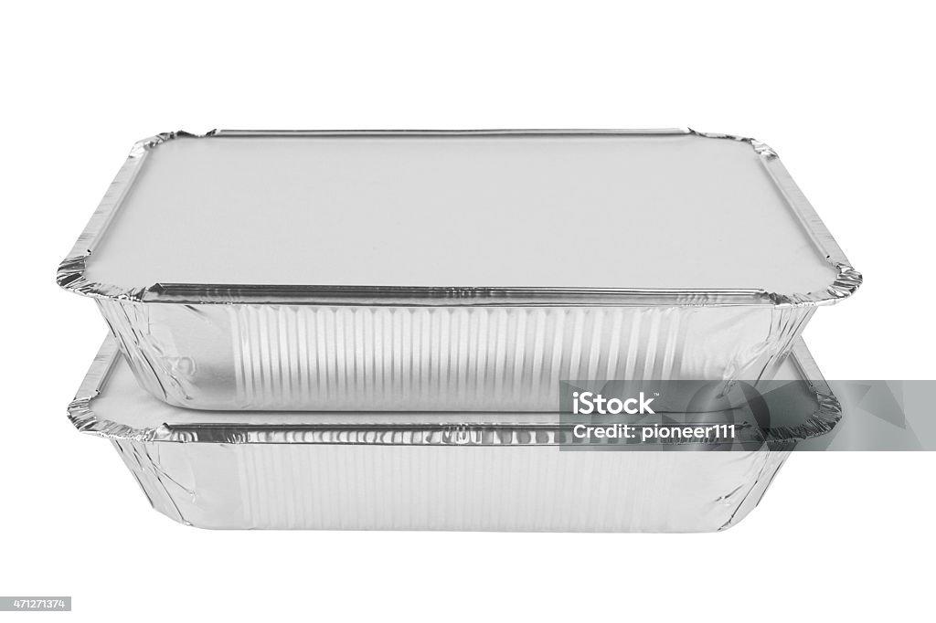 Foil trays Foil trays for food on a white background Foil - Material Stock Photo