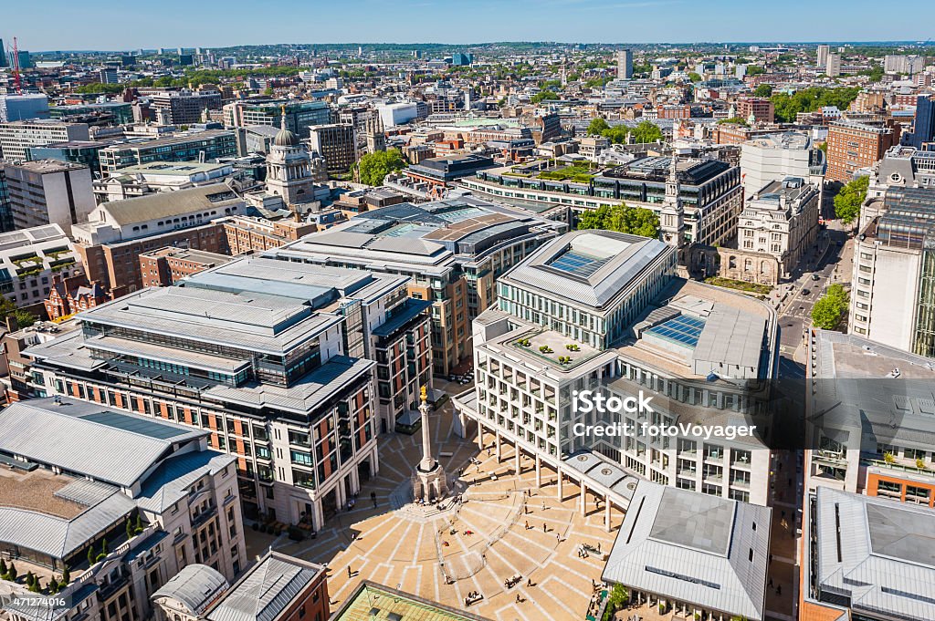 London Paternoster Square London Stock Exchange heart of The City Aerial view over Paternoster Square and the London Stock Exchange in the Square Mile, the City of London's famous financial district, under bright blue summer skies. ProPhoto RGB profile for maximum color fidelity and gamut. London Stock Exchange Stock Photo