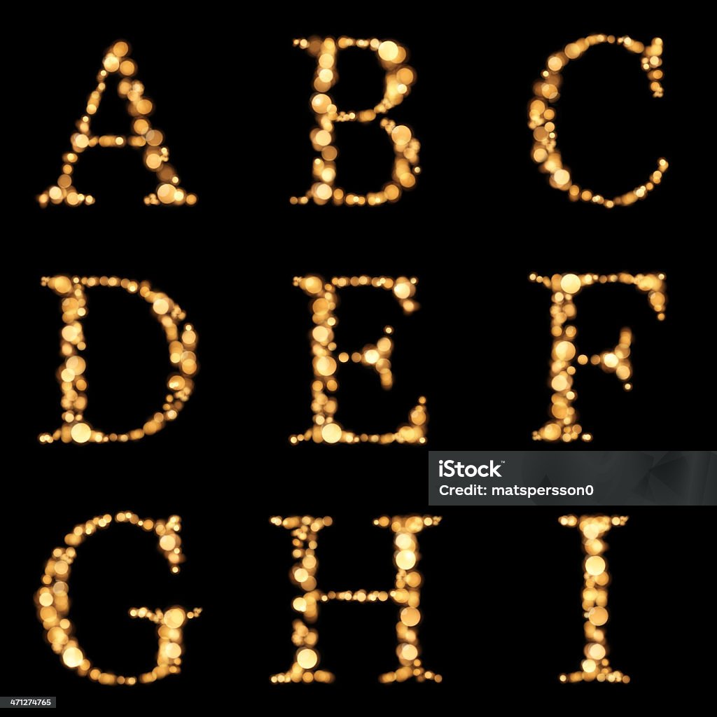 照明付きのアルファベットの黄色デフォーカスライト-A-I - アルファベットのロイヤリティフリーストックフォト