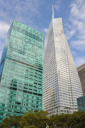 Landmark Skyscrapers along 42nd street near Bryant Park in New York City.