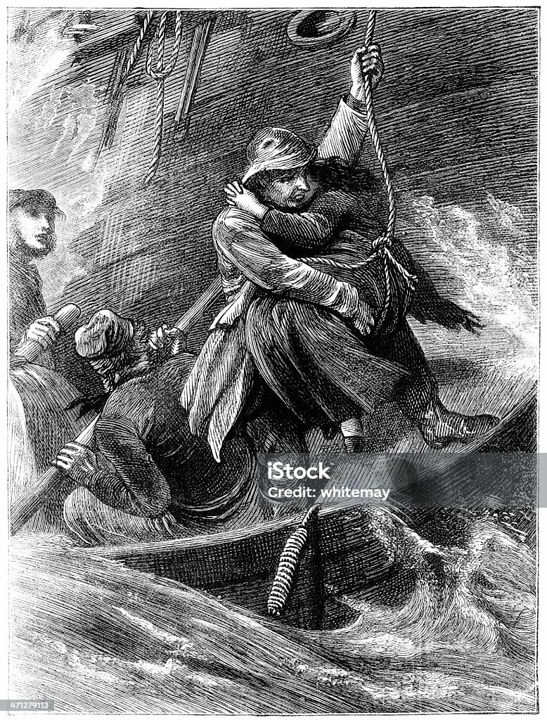 Desça uma mulher do Naufrágio de barco salva-vidas (Victorian ilustração - Ilustração de Estilo Século Dezenove royalty-free
