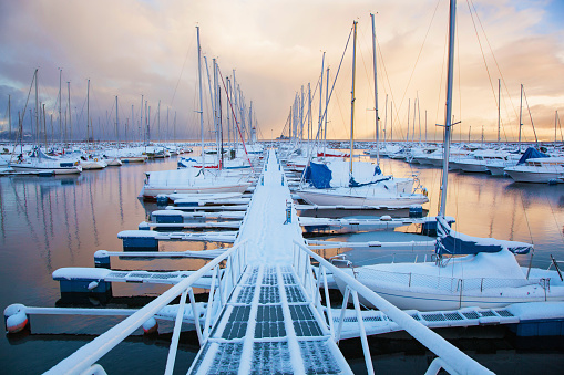 Winter view of a marina in Trondheim