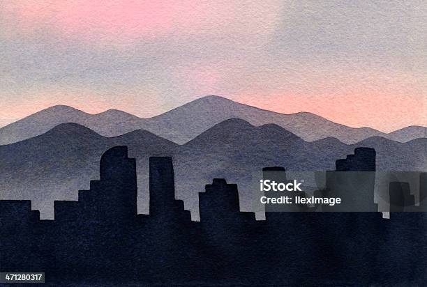 Illustration Of Cities And Mountains On The Denver Skyline Stock Illustration - Download Image Now