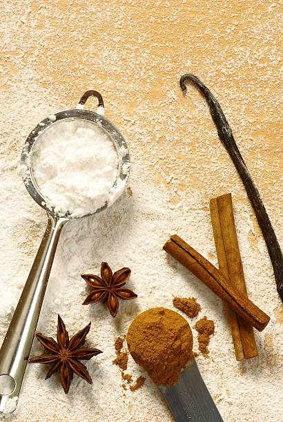 backen zutaten - sugar kitchen utensil measuring spoon spoon stock-fotos und bilder