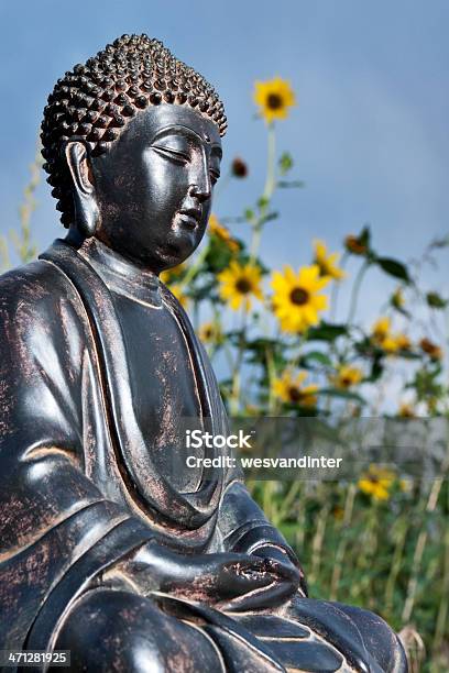 Japanese Buddha And Daisies Stock Photo - Download Image Now - Blue, Buddha, Buddhism