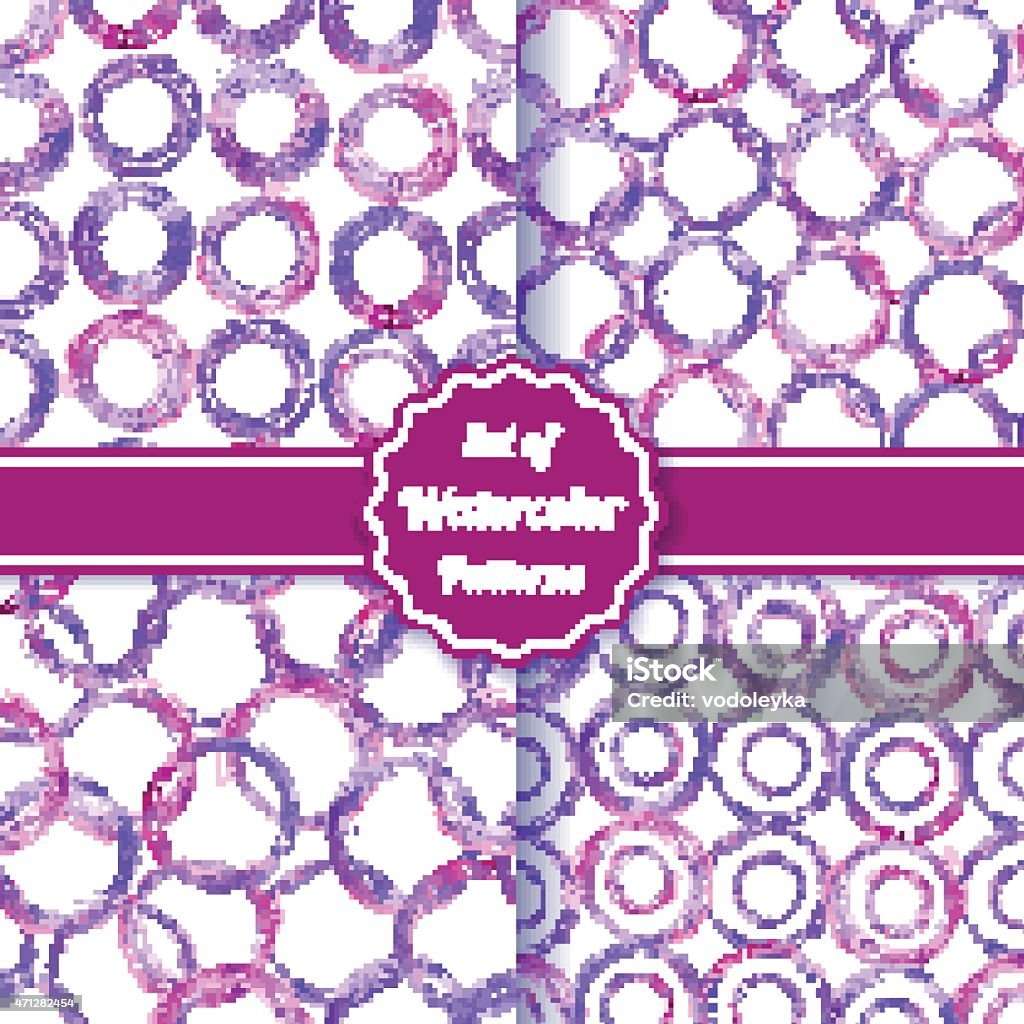 Set of four watercolor simple patterns. Set of four watercolor simple patterns. Seamless patterns with blue-violet circles. Fashion backgrounds. Vector illustration. Backgrounds stock vector