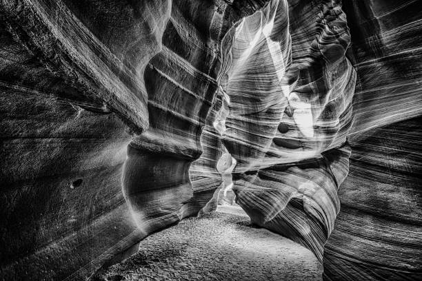 istock Light rays inside Arizona Antelope Canyon in b&w 471282742