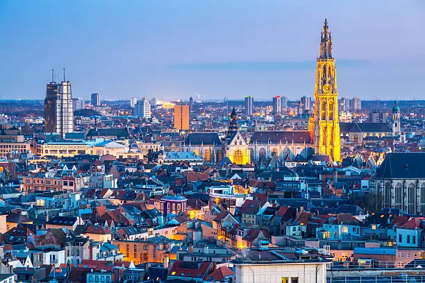 Photo of Antwerp cityscape at dusk