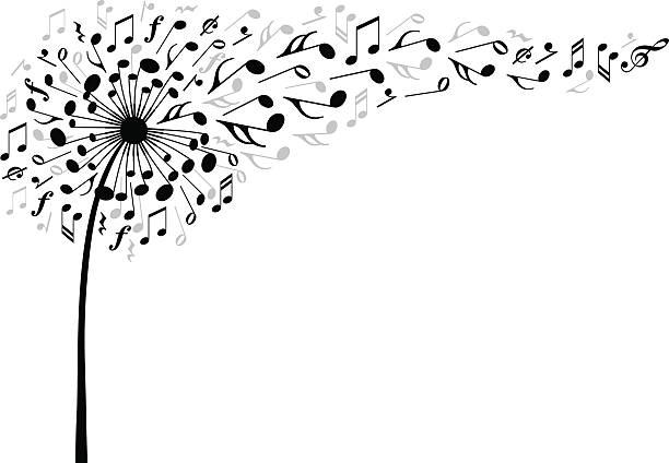 stockillustraties, clipart, cartoons en iconen met music dandelion flower, vector - dandelion white background