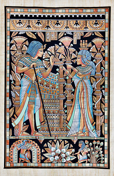 ilustrações, clipart, desenhos animados e ícones de papiro mostra tutankhamun e sua esposa ankhesenamun - paintings africa cairo african culture