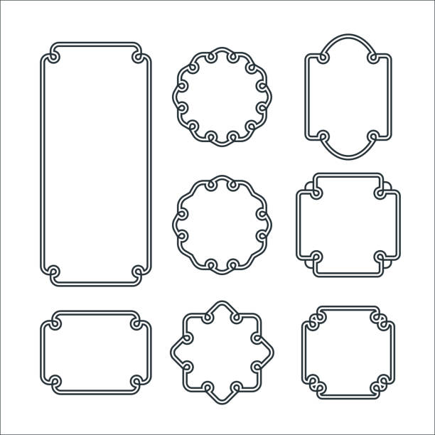 Set of 8 Isolated Graceful Frames Set of 8 Isolated Graceful Frames. Vector Decorative Ornament Lines. tracery stock illustrations