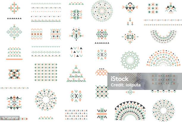 Cute Collection Of Ethnic Patterns Geometric And Aztec Decor Elements Stock Illustration - Download Image Now
